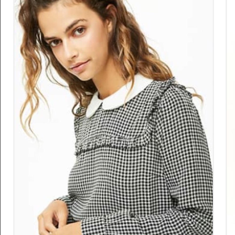 Houndstooth Ruffle-Yoke Top